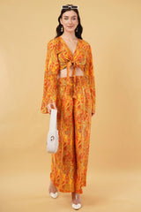 Boho Goddess Bell Sleeve top with Knot & Wide Legged Pant Co-Ord Set