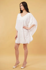 Diva Embroidered Half Circular White Short Kaftan