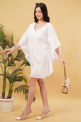 Diva Embroidered Half Circular White Short Kaftan