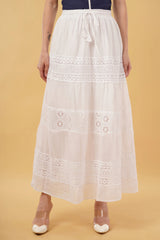Kiara White A-Line Patch Skirt