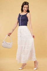 Kiara White A-Line Patch Skirt