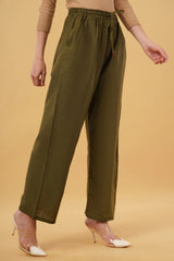 Amira Comfort Fit Olive Green Linen Pant
