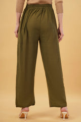 Amira Comfort Fit Olive Green Linen Pant