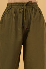 Amira Comfort Fit Olive Green Linen Pant