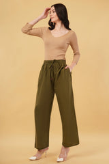 Amira Comfort Fit Olive Green Linen Pant