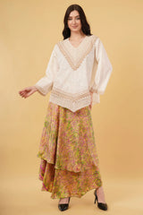 Amaya Embroidered Beige Lace Top