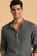 Grey Leisure Linen Men Co-ord Set