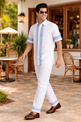 White & Blue Print Leisure Men Co-ord Set