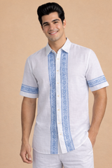 White & Blue Print Leisure Men Co-ord Set