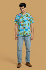 Blue Flamingo Beach Shirt for Men