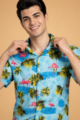 Blue Flamingo Beach Shirt for Men