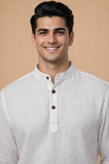 White Leisure Linen Men Co-ord Set