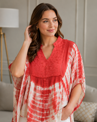 Amy Garnet Embroidered Tie Dye Short Poncho Kaftan Relax Fit