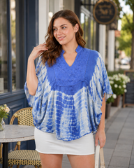 Amy  Embroidered Tie Dye Short Poncho Kaftan Relax Fit