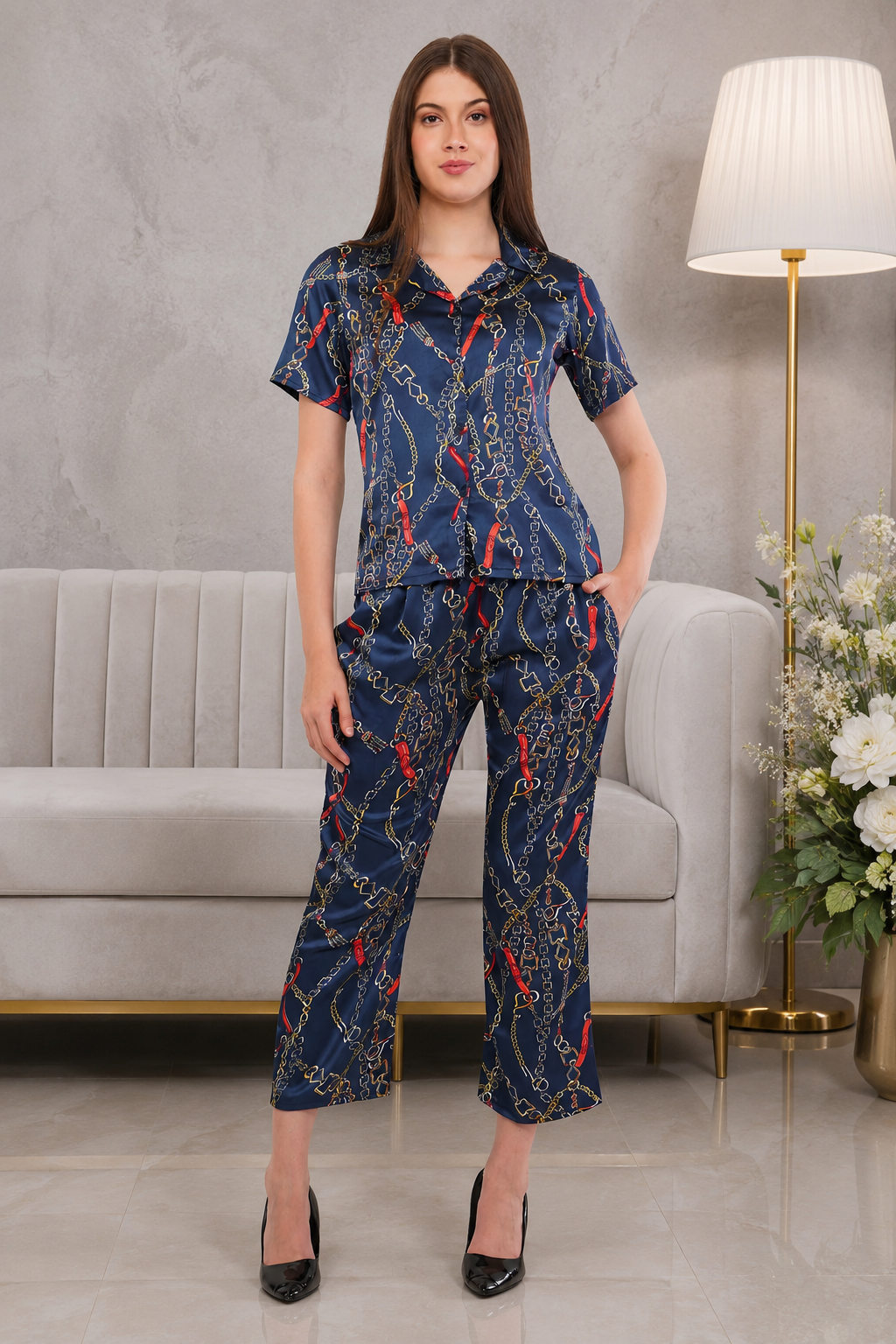 Blue Chain Shirt & Pant Co-Ord  Set              