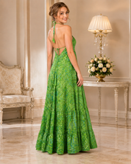 Backless Jade Paisley Silk Long Dress