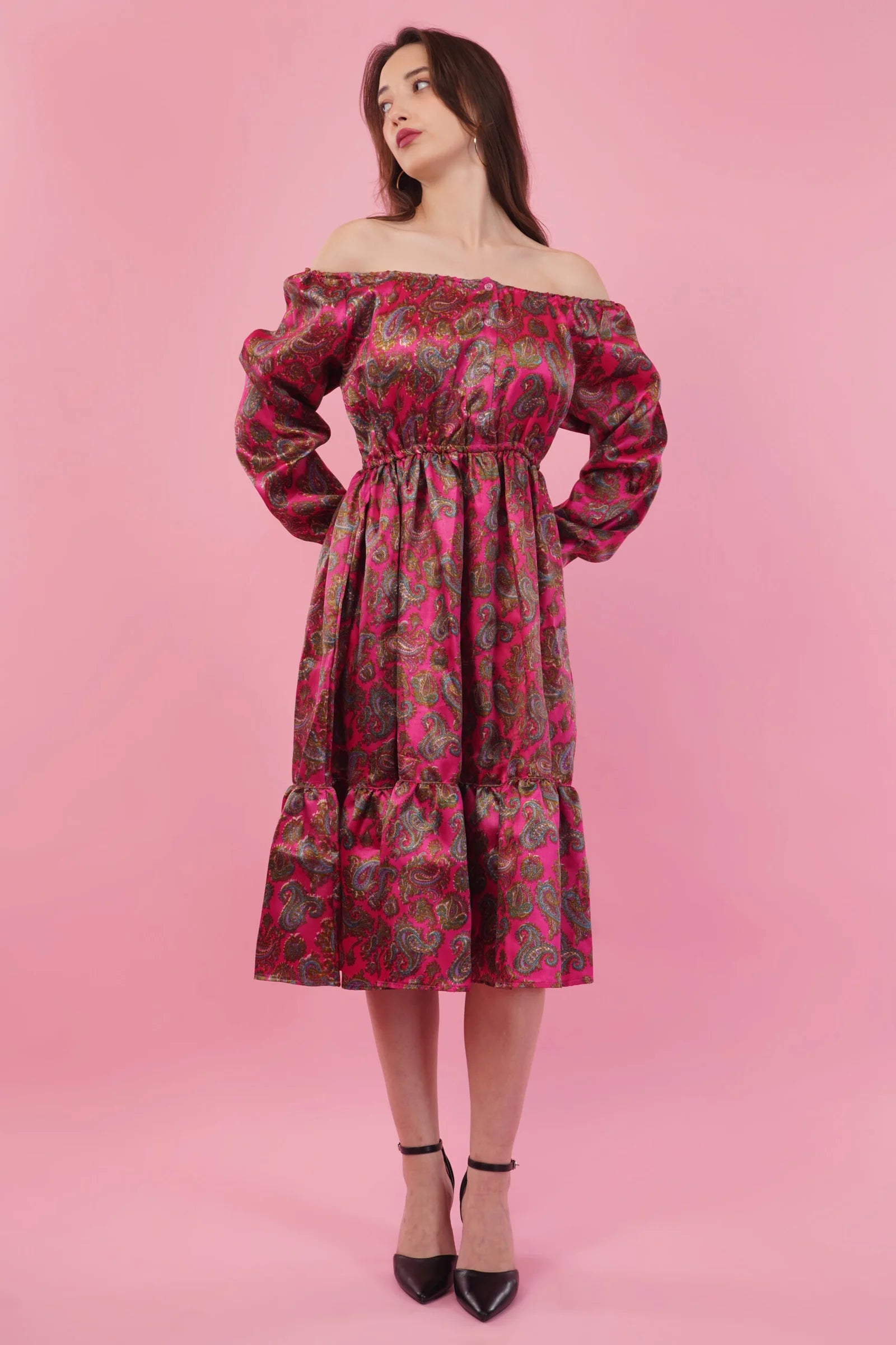 Fuchsia Flared Long Tier Dress