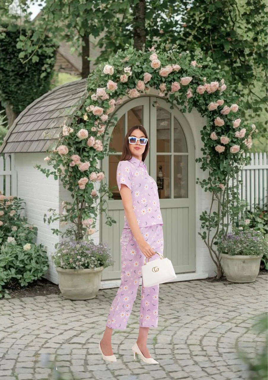 Lavender Floral Shirt & Pant Co-Ord Set