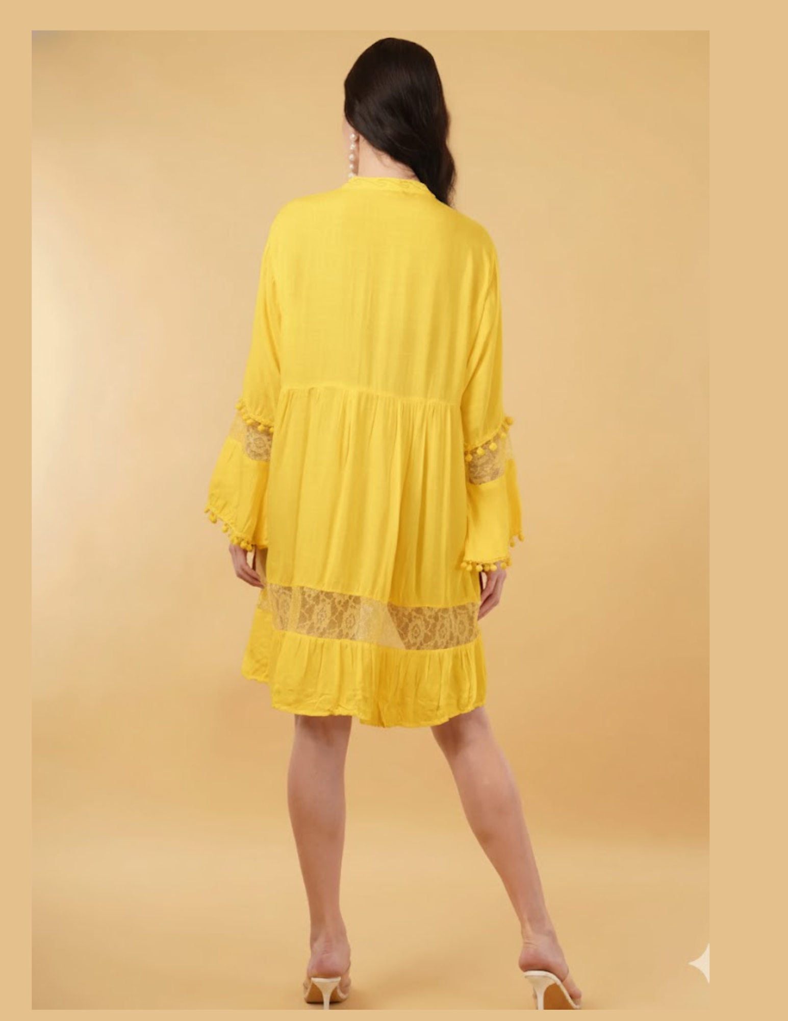 Liva Gold Embroidered Floral Short Dress Relax Fit
