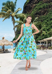 Ocean Blue Long Smock Dress with Belt     