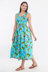 Ocean Blue Long Smock Dress with Belt