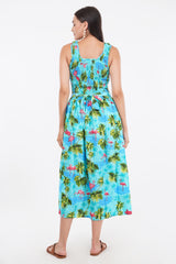 Ocean Blue Long Smock Dress with Belt