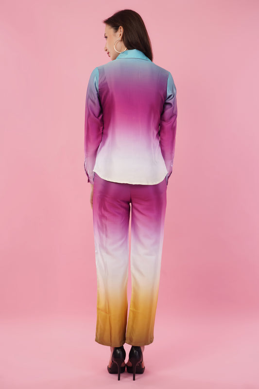 Ombre Shirt & Pant Style Co-Ord  Set