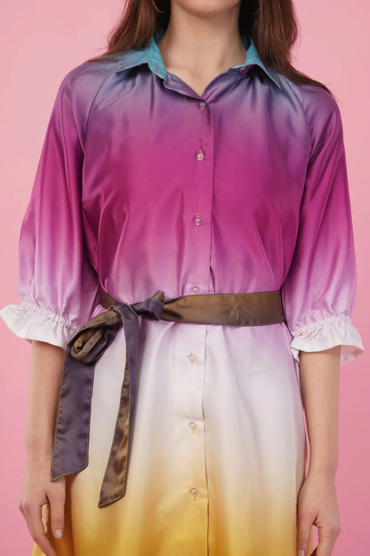 Ombre Short Shirt Dress with Belt