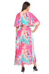 Pink Marbal Long Kaftan with strings on the inside                 Georgette Summercool 