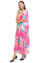 Pink Marbal Long Kaftan with strings on the inside                 Georgette Summercool 