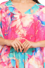 Pink Marbal Long Kaftan with strings on the inside                 Georgette Summercool 