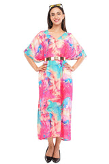 Pink Marbal Long Kaftan with strings on the inside                 Georgette Summercool 