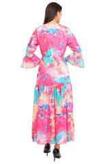 Pink Marble Flared Long A-Line Tier Dres