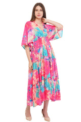 Pink Marble Flared Long Tier Dress with Strings                                    