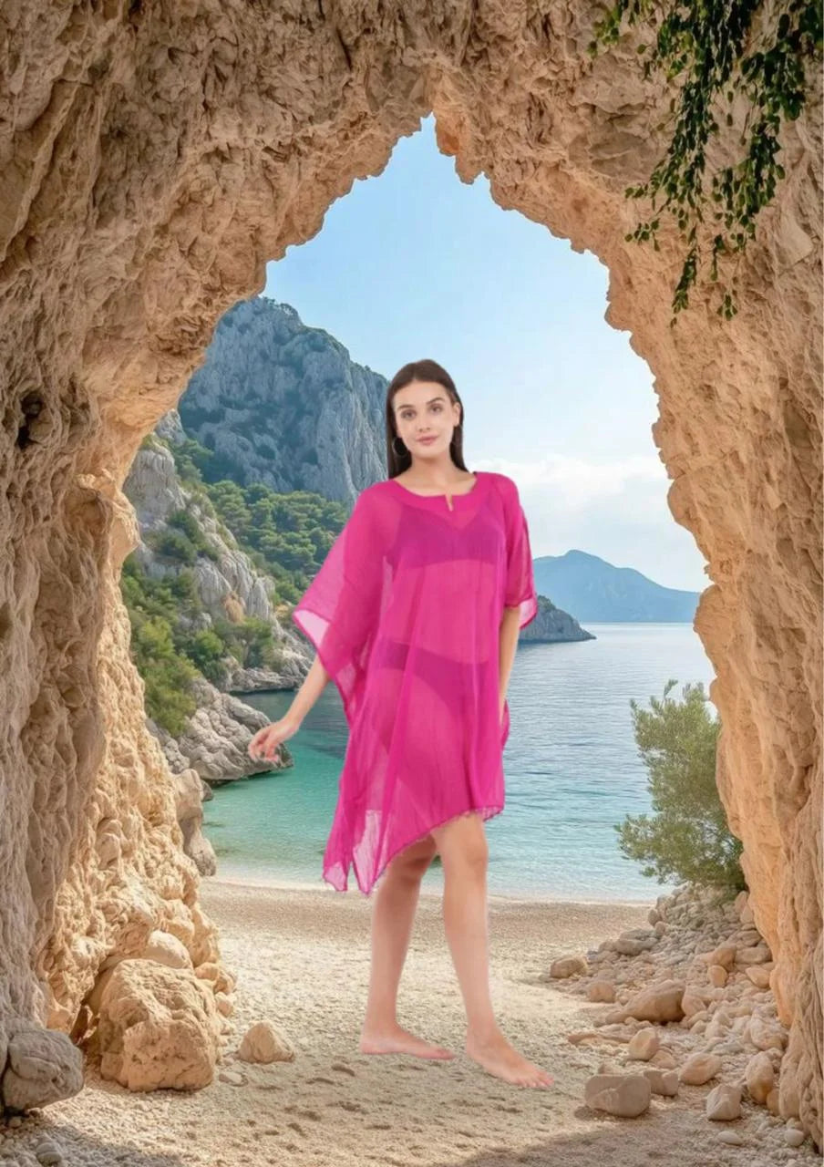 Pink Beach Kaftan with beaded Lace