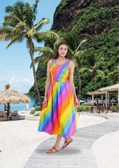 Rainbow Long Smock Dress with Belt      