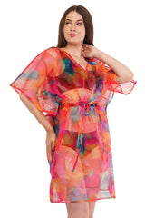 Red Blue Beach Kaftan with strings             