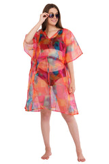 Red Blue Beach Kaftan with strings             