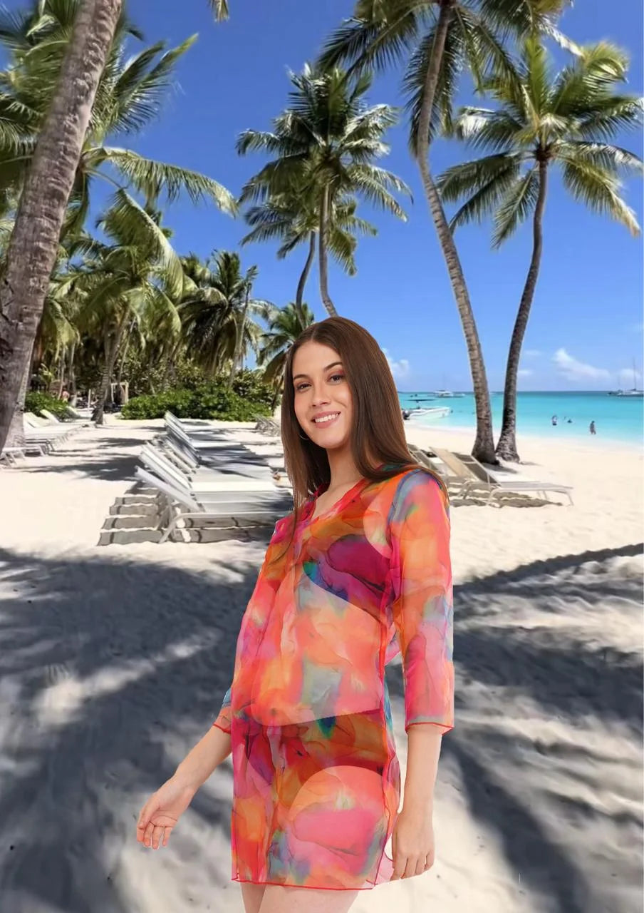 Red Blue Beach Throw Kurti          