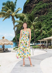 Tropical Flamingo Long Smocked Dress with Belt