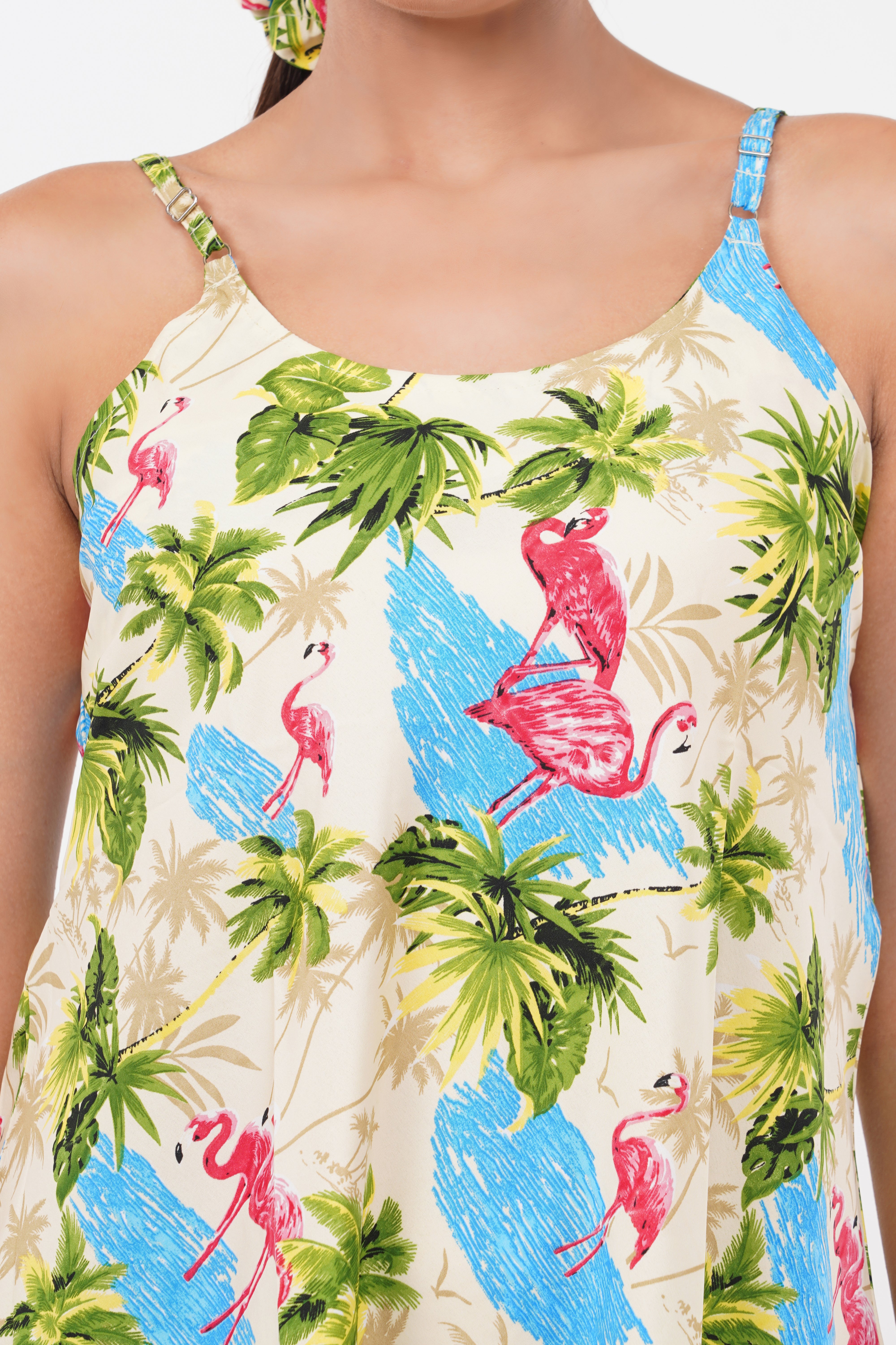 Tropical Flamingo Baby Doll Dress with Scrunchy 3