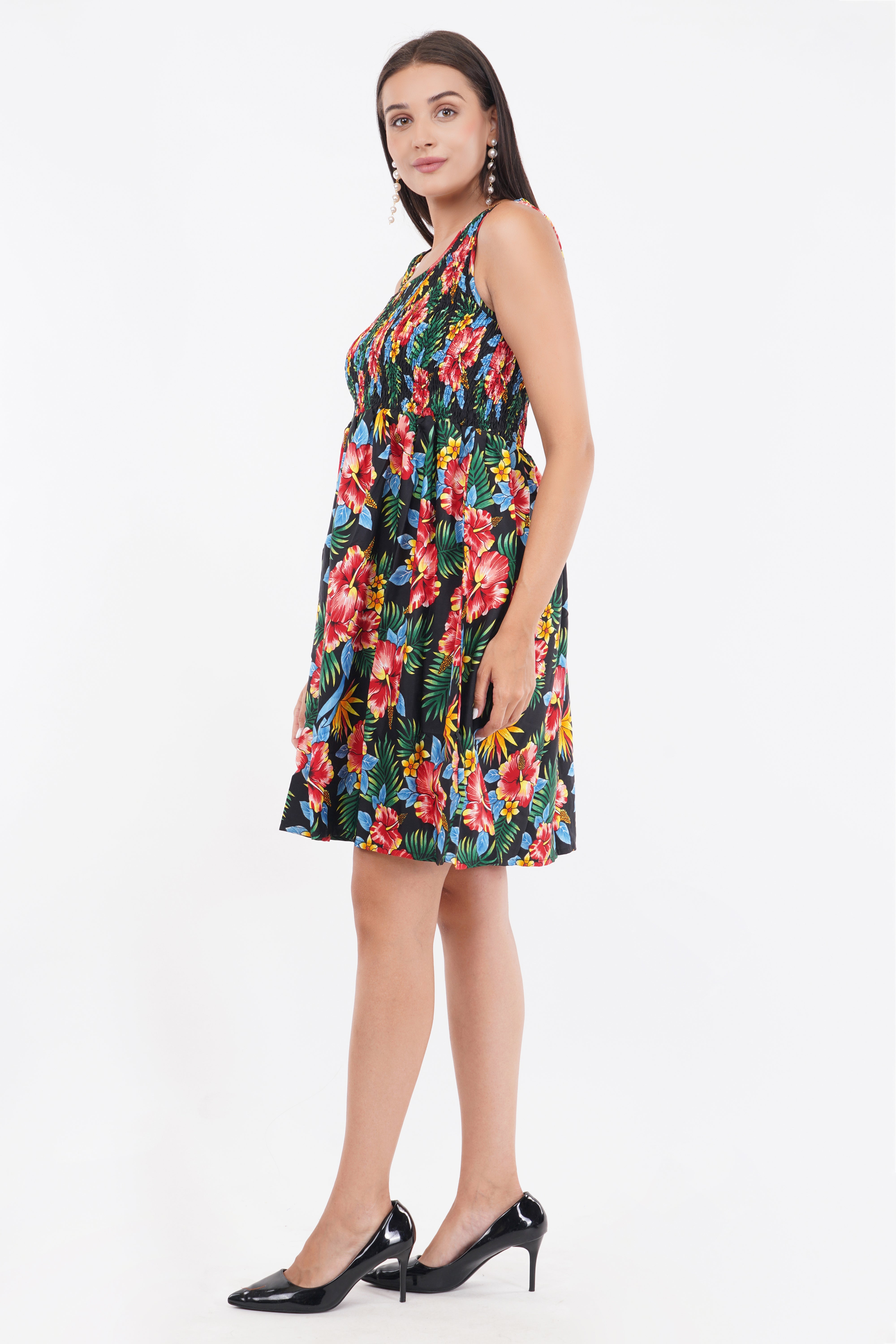 Tropical Flowers Short Smocked Dress