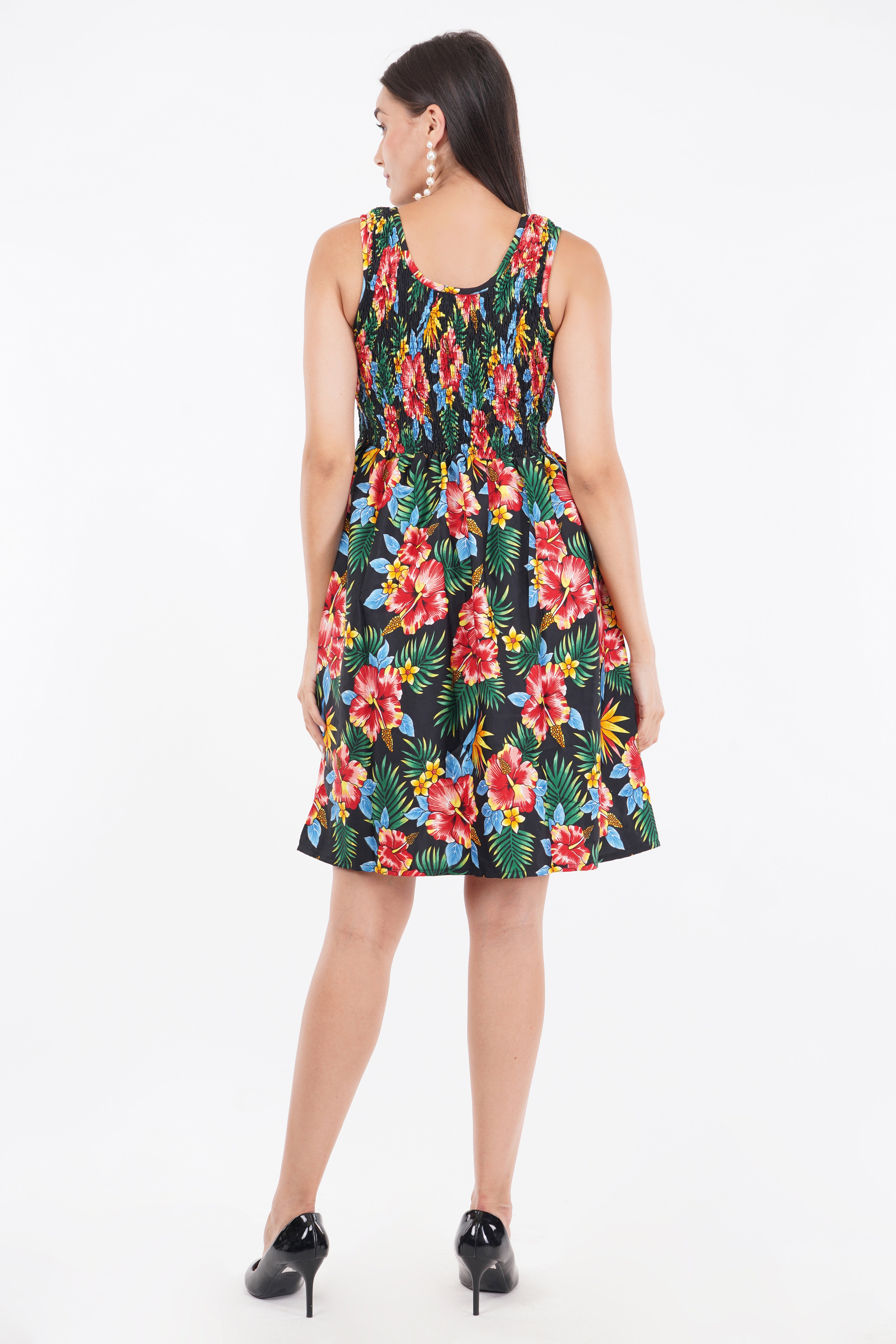 Tropical Flowers Short Smocked Dress
