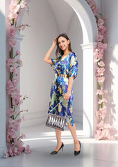 Blue Floral Short Kaftan with strings on the inside               