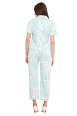 White Turquoise Blue Shirt & Pant Co-Ord  Set                                             
