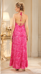 Backless Carnation Paisley Silk Long dress