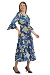 Blue Lily Flared Long A-Line Tier Dress