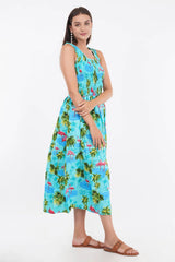 Ocean Blue Long Smock Dress with Belt     