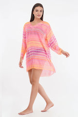 Embroidered Neon Pink Beach Throw Kurti