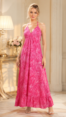 Backless Carnation Paisley Silk Long dress